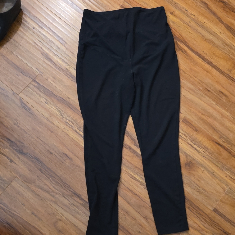 Isabel Maternity Black Over Belly Band Black Pants Leggings Medium